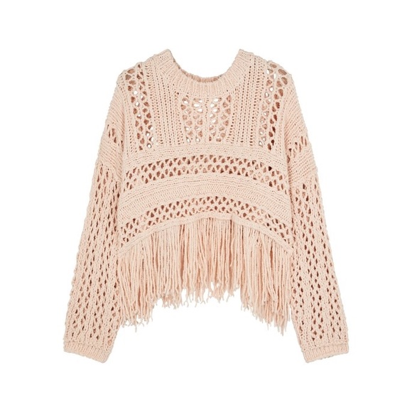 Free people crochet crop fringe sweater cream - Picture 3 of 3